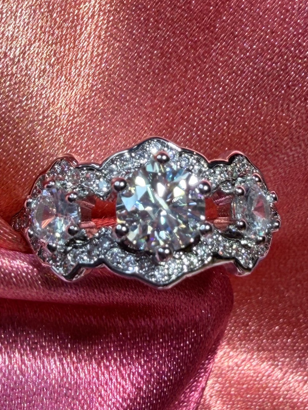 New intricate design with Three Main Stones and Pave’ Accents